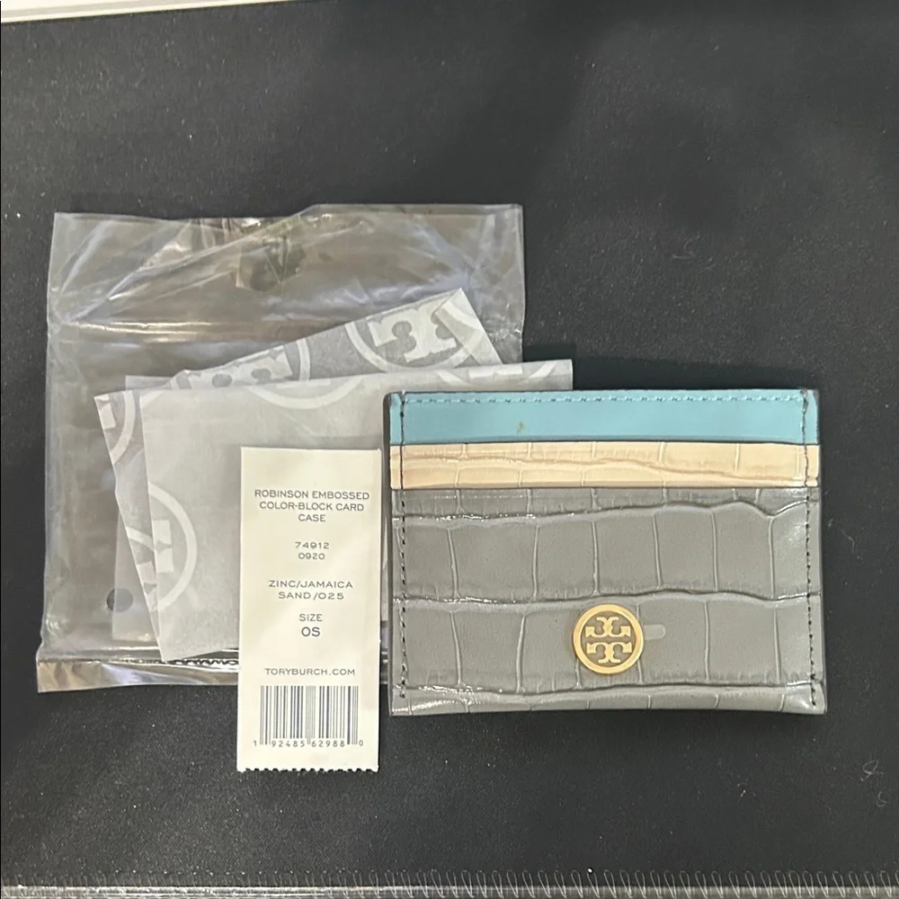 Tory Burch Gray and Blue Card Holder